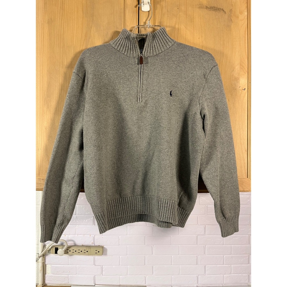 Polo Ralph Lauren Quarter Zip Sweater Mens Large Gray Cotton Mock Neck Pony Logo